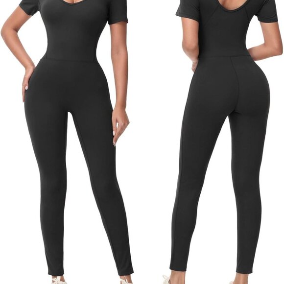 Wenlia Short Sleeve Backless One Piece Jumpsuits for Women Sweetheart V Neck Bod - Picture 1 of 7